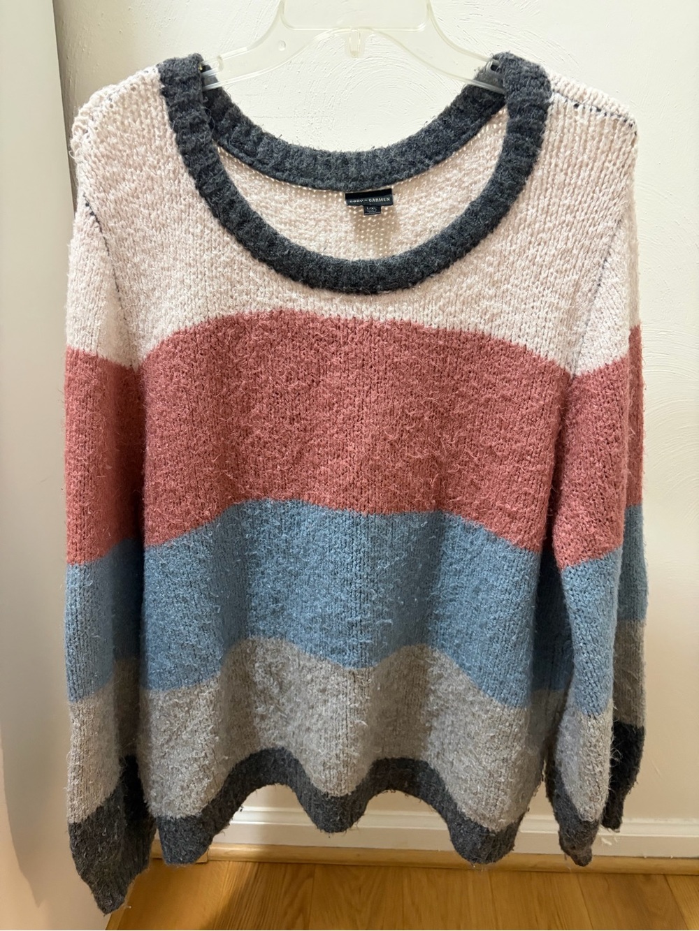Coco + Carmen Striped Crewneck Sweater in Rose, Blue & Gray